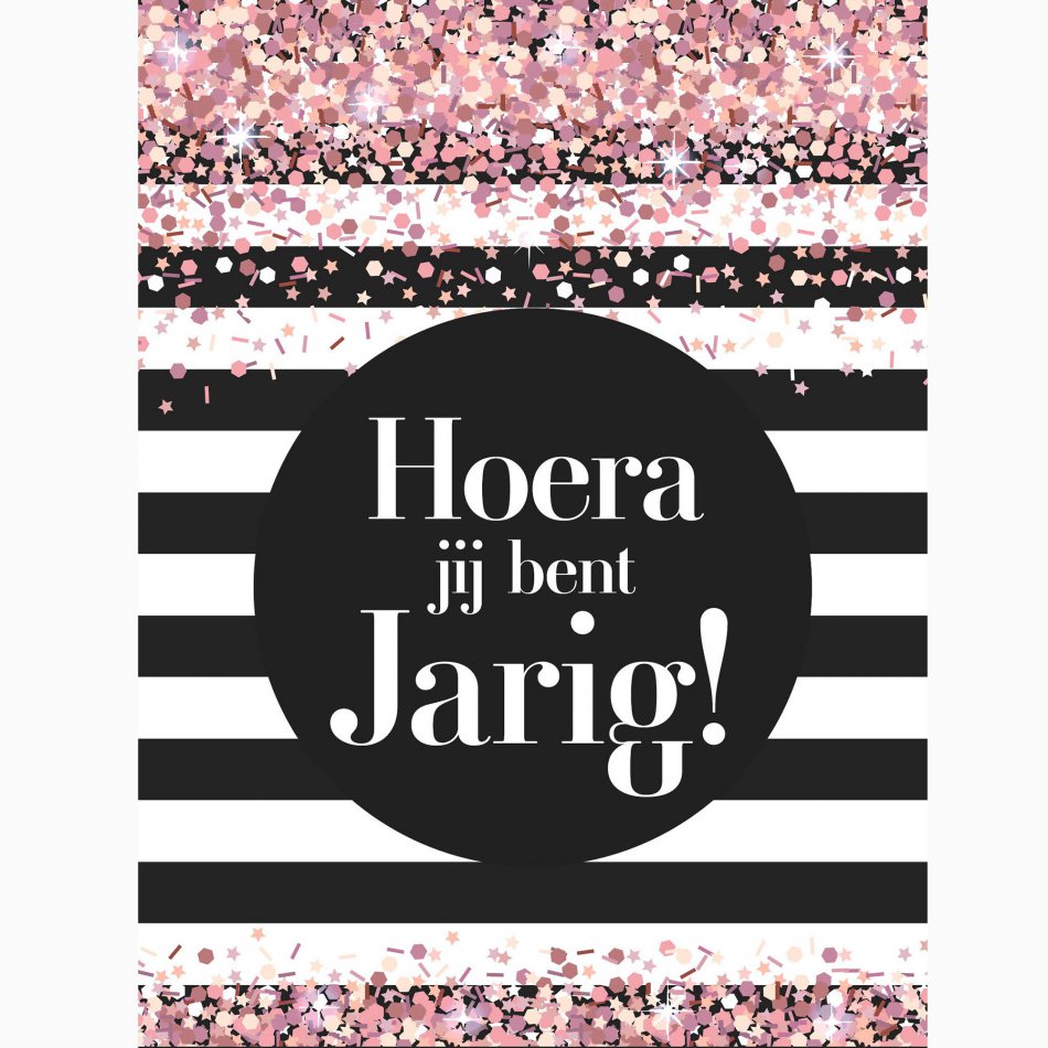 Verjaardag Black & White Pink Confetti